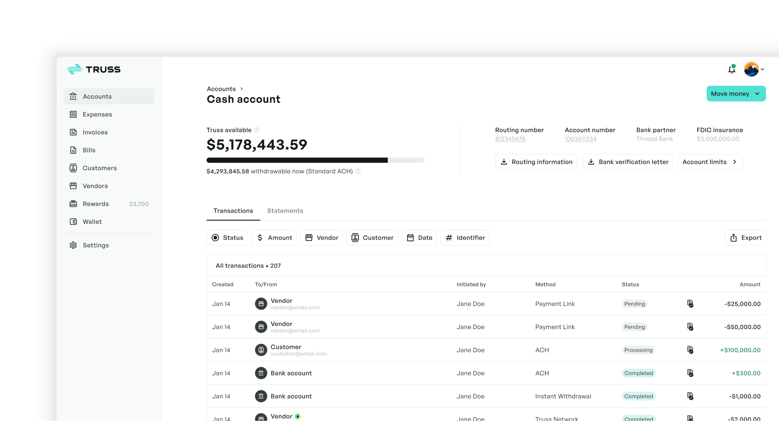 Cash Account Dashboard