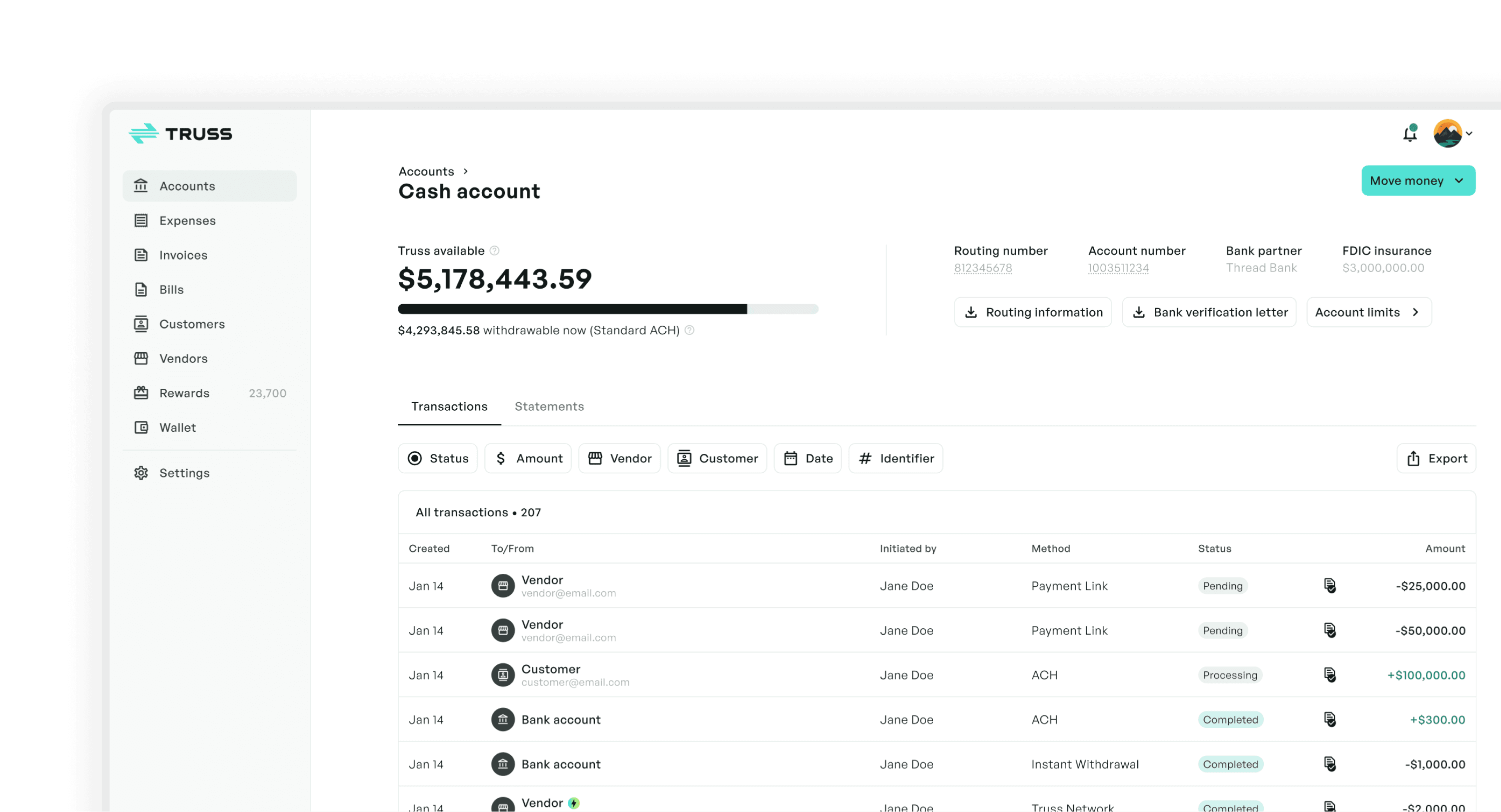 Cash Account Dashboard